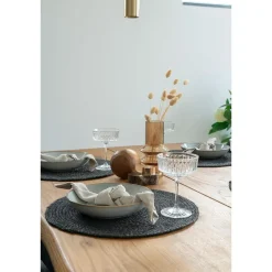 Hioshop Bombay Placemat Ø38cm- set van 4 donkergrijs