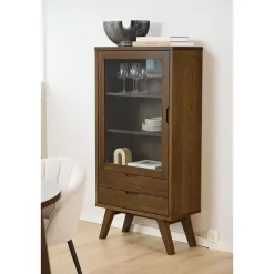 Hioshop Bristol vitrinekast 1 deur 2 lades 2 planken grijs