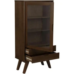 Hioshop Bristol vitrinekast 1 deur 2 lades 2 planken grijs