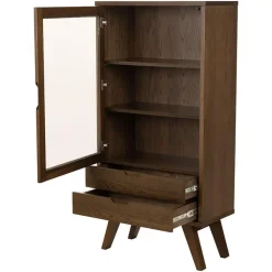 Hioshop Bristol vitrinekast 1 deur 2 lades 2 planken grijs