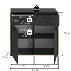 Hioshop Bueno kommode 2 deuren- 2 lades donkergrijs