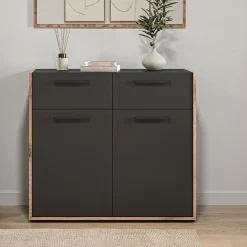 Hioshop Bueno kommode 2 deuren- 2 lades donkergrijs
