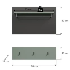 Hioshop Canu kapstok 3 haken stofgroen- donkergrijs