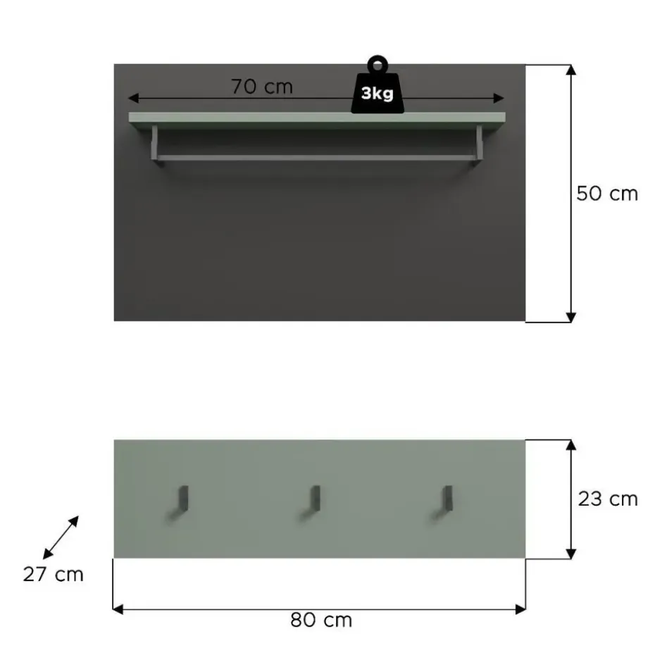 Hioshop Canu kapstok 3 haken stofgroen- donkergrijs