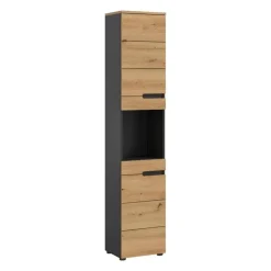 Hioshop Canu kolomkast 2 deuren- 1 plank eiken decor- grijs
