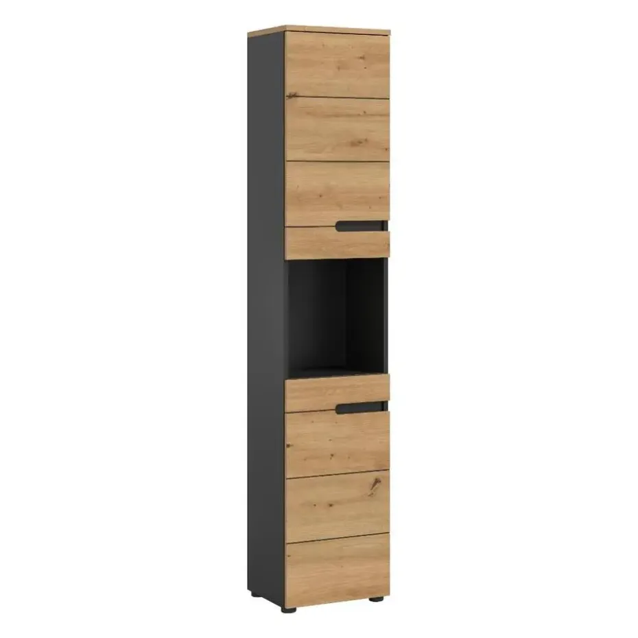 Hioshop Canu kolomkast 2 deuren- 1 plank eiken decor- grijs