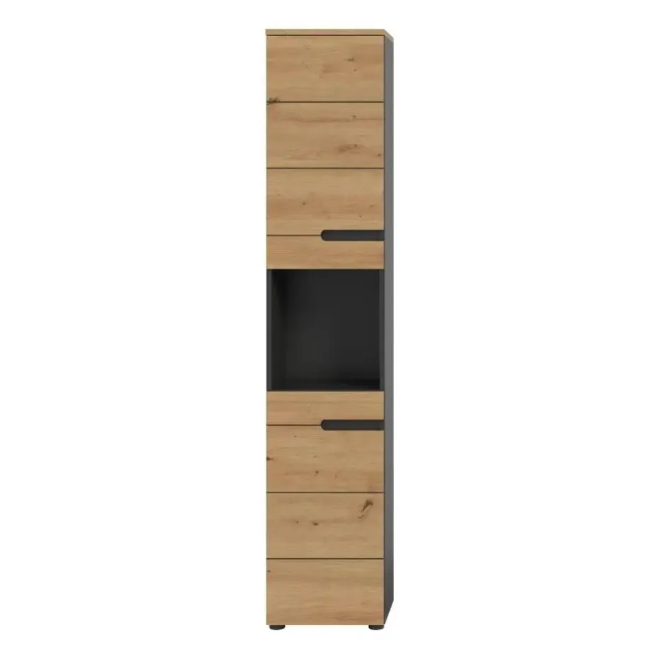 Hioshop Canu kolomkast 2 deuren- 1 plank eiken decor- grijs