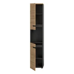 Hioshop Canu kolomkast 2 deuren- 1 plank eiken decor- grijs