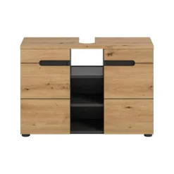 Hioshop Canu wastafel 2 deuren- 3 planken eiken decor- grijs