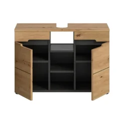 Hioshop Canu wastafel 2 deuren- 3 planken eiken decor- grijs