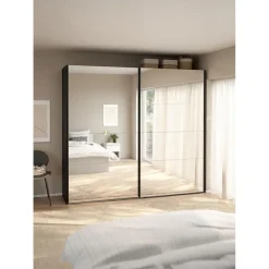 Hioshop Catania schuifdeurkast 2 deuren met spiegel 245x220cm mat zwart