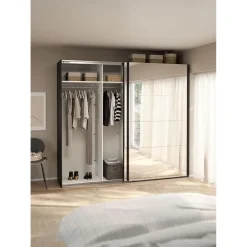 Hioshop Catania schuifdeurkast 2 deuren met spiegel 245x220cm mat zwart