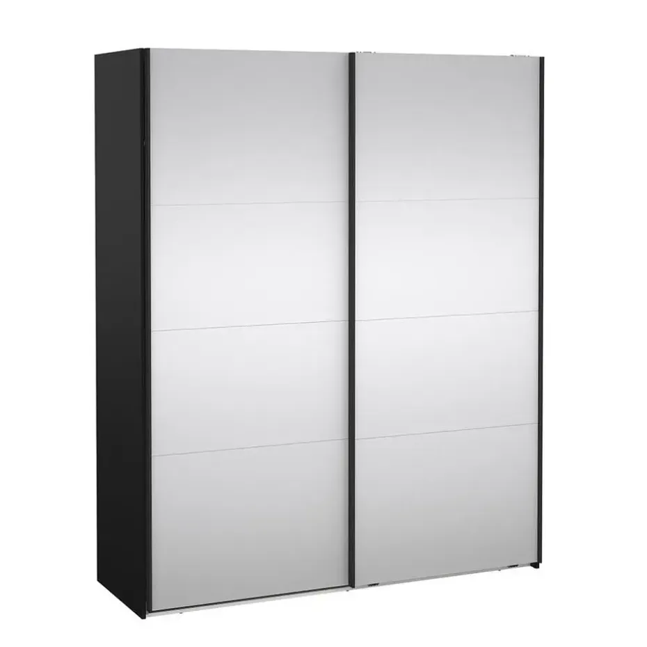 Hioshop Catania schuifdeurkast 2 deuren met spiegel 180x220cm mat zwart