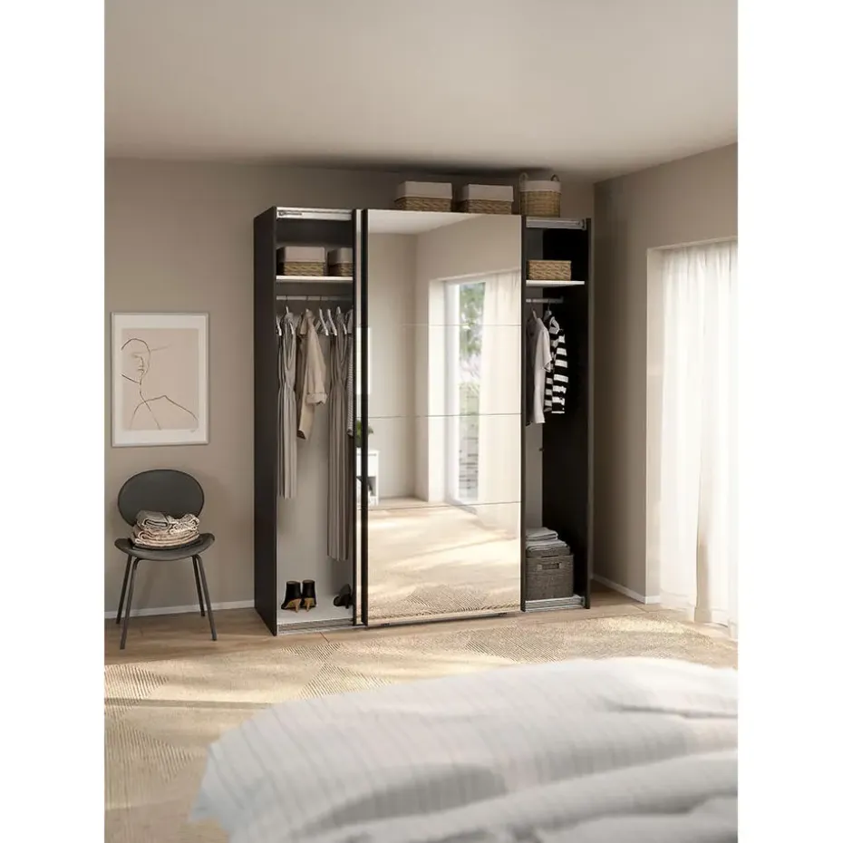 Hioshop Catania schuifdeurkast 2 deuren met spiegel 180x220cm mat zwart