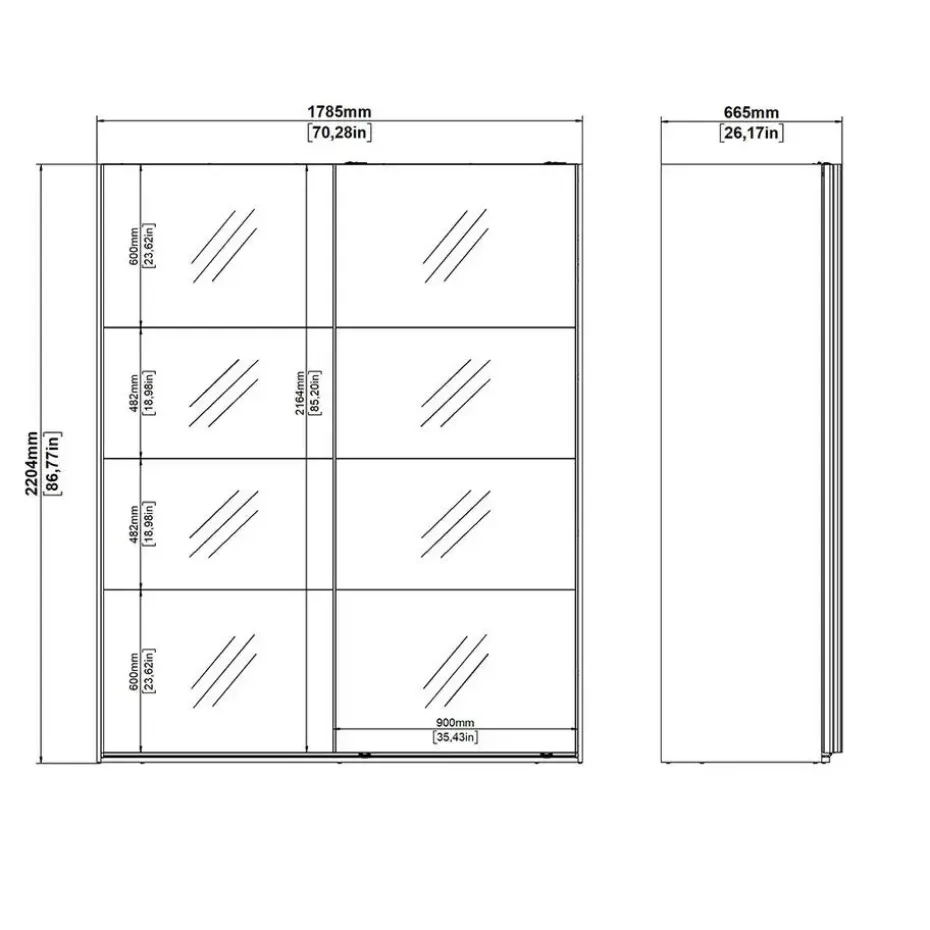 Hioshop Catania schuifdeurkast 2 deuren met spiegel 180x220cm mat zwart