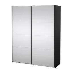 Hioshop Catania schuifdeurkast 2 deuren met spiegel 180x220cm mat zwart