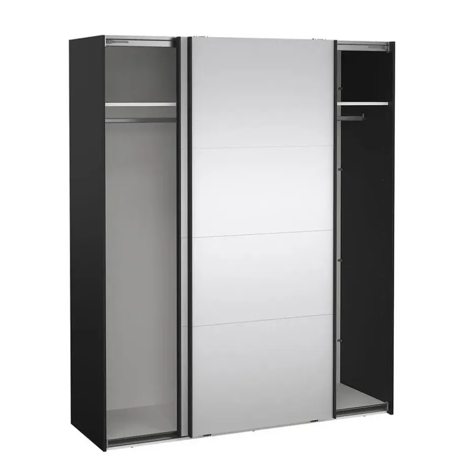 Hioshop Catania schuifdeurkast 2 deuren met spiegel 180x220cm mat zwart