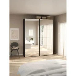 Hioshop Catania schuifdeurkast 2 deuren met spiegel 180x220cm mat zwart