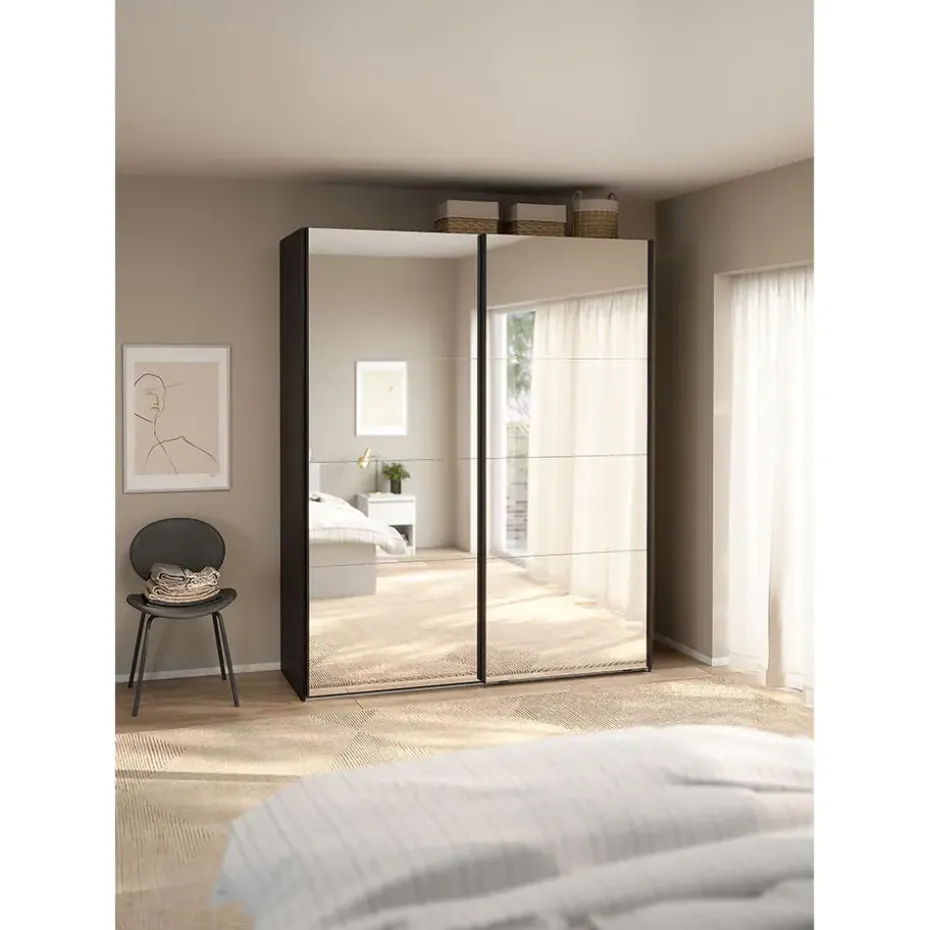 Hioshop Catania schuifdeurkast 2 deuren met spiegel 180x220cm mat zwart