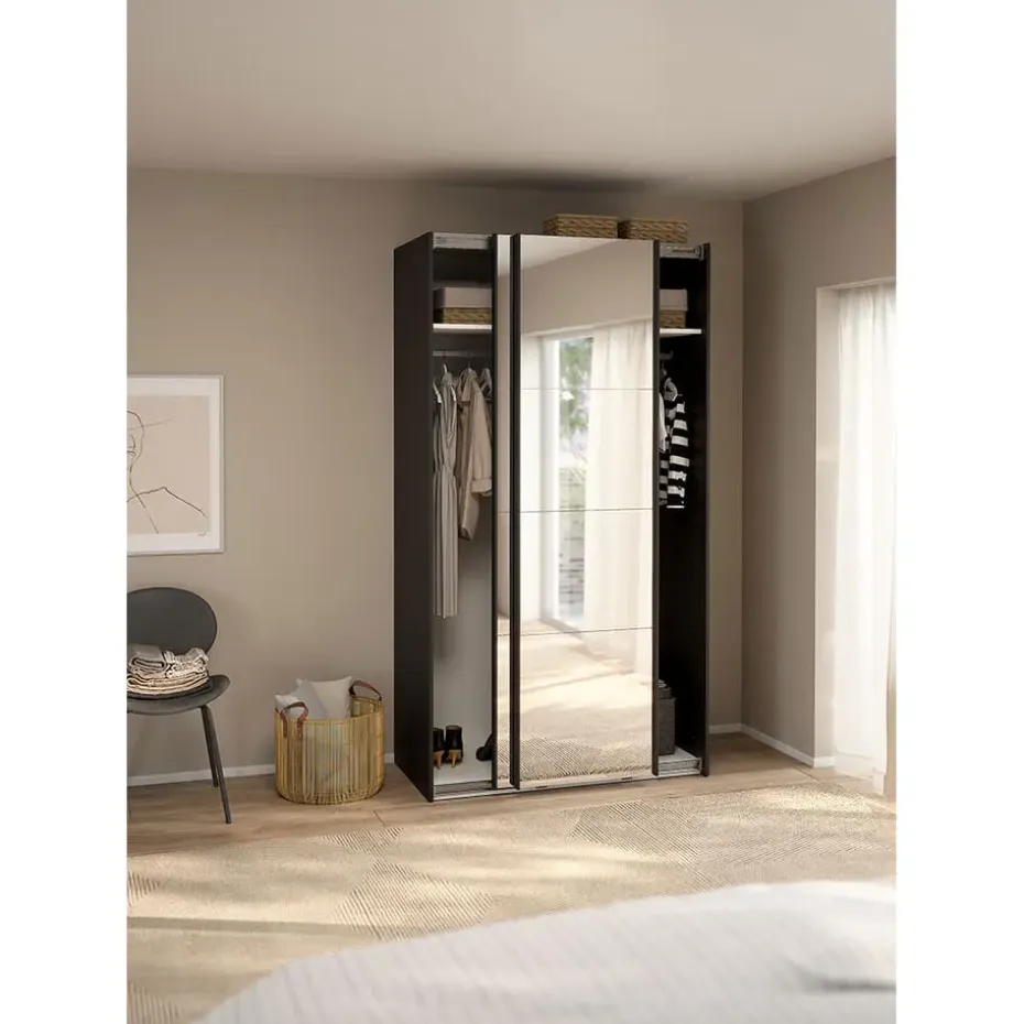 Hioshop Catania schuifdeurkast 2 deuren met spiegel 120x220cm mat zwart