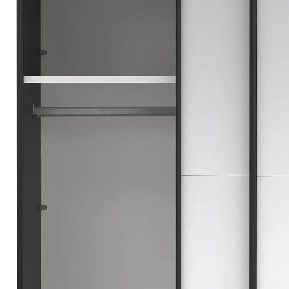 Hioshop Catania schuifdeurkast 2 deuren met spiegel 120x220cm mat zwart