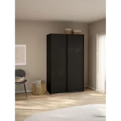 Hioshop Catania schuifdeurkast 2 deuren 120x200cm mat zwart