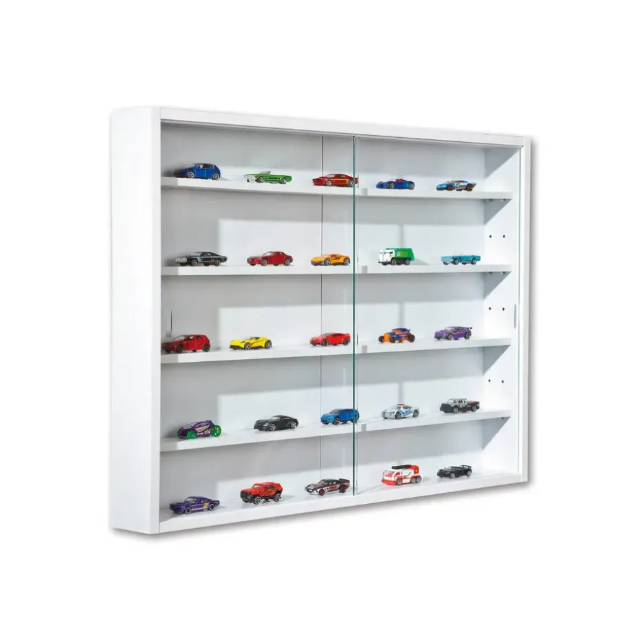 Hioshop Comit vitrinekast voor wandmontage- 2 glazen deuren wit