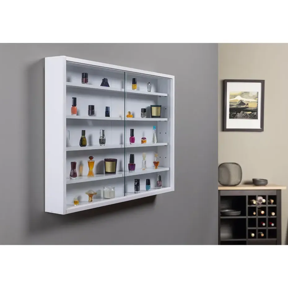 Hioshop Comit vitrinekast voor wandmontage- 2 glazen deuren wit