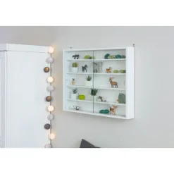 Hioshop Comit vitrinekast voor wandmontage- 2 glazen deuren wit