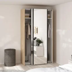 Hioshop Como schuifdeurkast 2 deuren met spiegel 120x220cm eikdecor