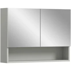 Hioshop Copa spiegelkast 2 deuren 1 vak 1 plank lichtgrijs- spiegel