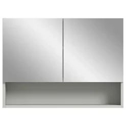 Hioshop Copa spiegelkast 2 deuren 1 vak 1 plank lichtgrijs- spiegel