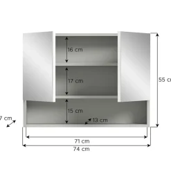 Hioshop Copa spiegelkast 2 deuren 1 vak 1 plank lichtgrijs- spiegel