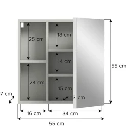 Hioshop Copa spiegelkast 1 deur 2 vakken lichtgrijs- spiegel