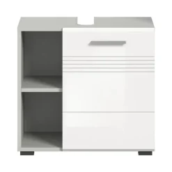 Hioshop Copa wastafel 1 deur- 2 planken wit hoogglans- lichtgrijs