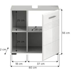 Hioshop Copa wastafel 1 deur- 2 planken wit hoogglans- lichtgrijs