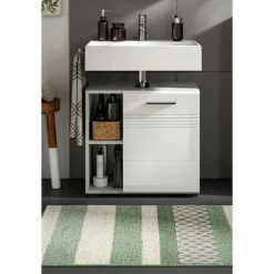 Hioshop Copa wastafel 1 deur- 2 planken wit hoogglans- lichtgrijs