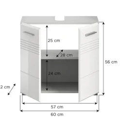 Hioshop Copa wastafel 2 deuren wit hoogglans- lichtgrijs