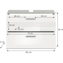 Hioshop Copa wastafel 2 lades wit hoogglans- lichtgrijs