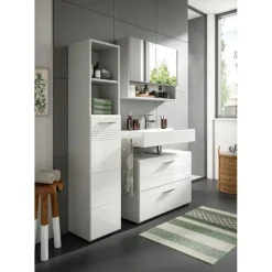 Hioshop Copa wastafel 2 lades wit hoogglans- lichtgrijs