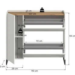 Hioshop Drive schoenenkast 1 deur- 2 vouwdeuren wit