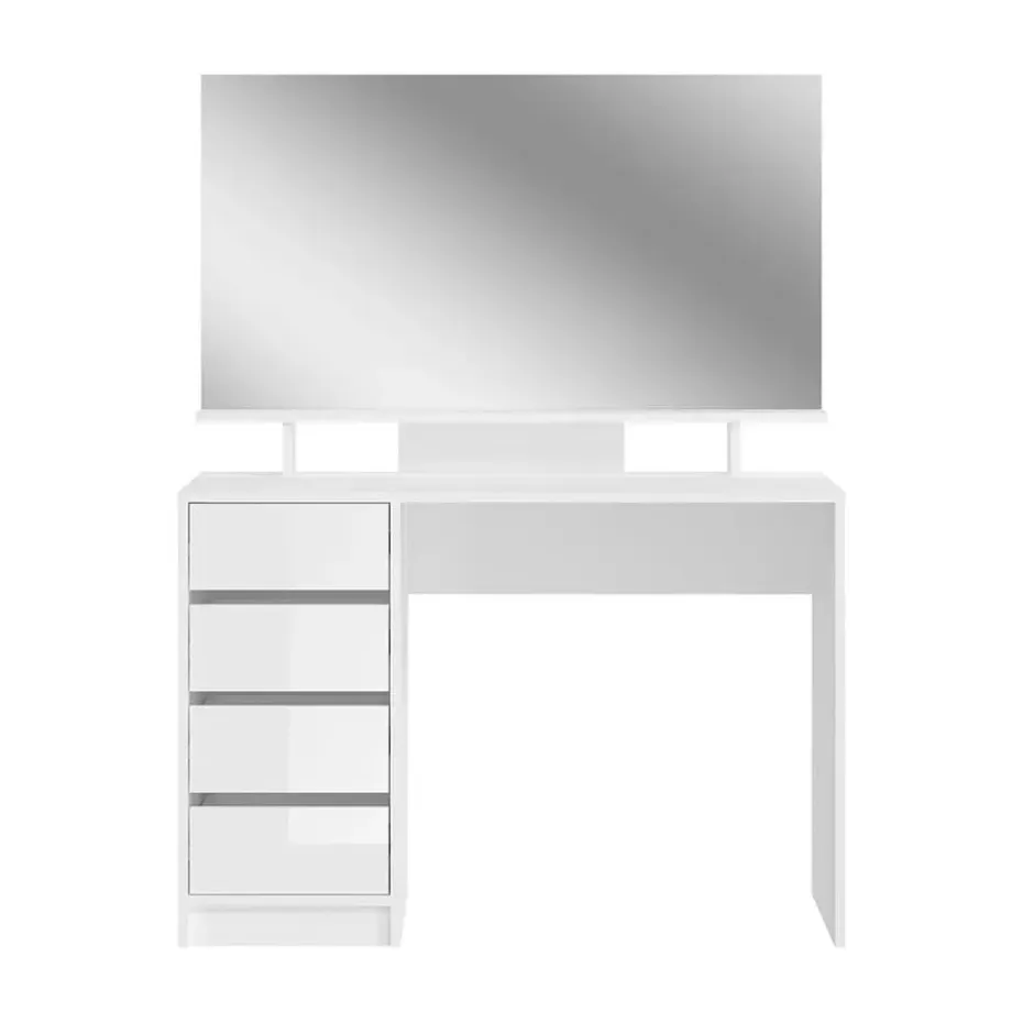 Hioshop Emma kaptafel 4 laden 1 plank- met spiegel wit hoogglans
