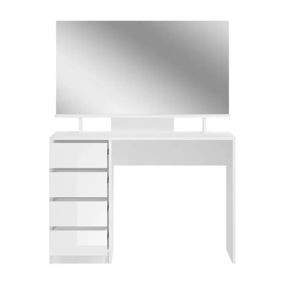 Hioshop Emma kaptafel 4 laden 1 plank- met spiegel wit hoogglans