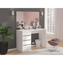 Hioshop Emma kaptafel 4 laden 1 plank- met spiegel wit hoogglans
