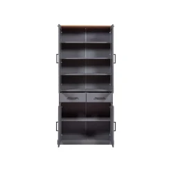 Hioshop Forenzo vitrinekast 4 deuren- 2 lades grijs- natuur