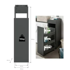 Hioshop Free badkamerkast 1 lade- 3 planken antraciet