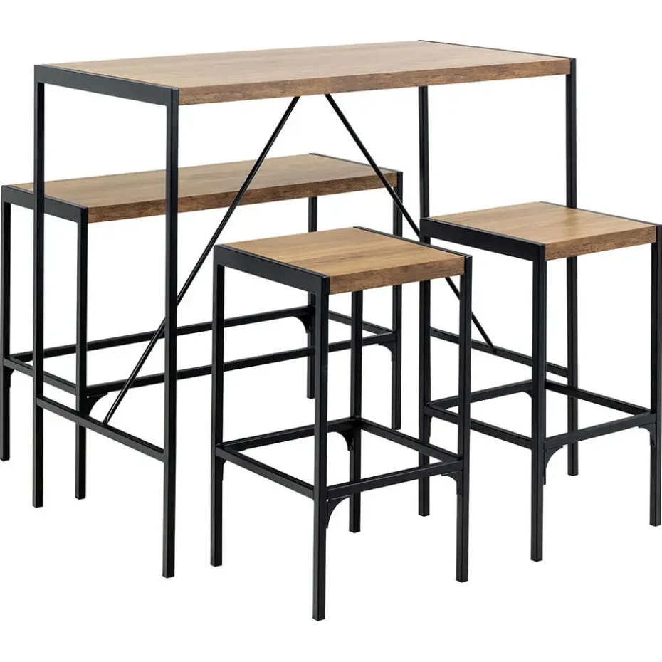 Hioshop Hugo bartafel set tafel- bank en 2 stoelen natuur