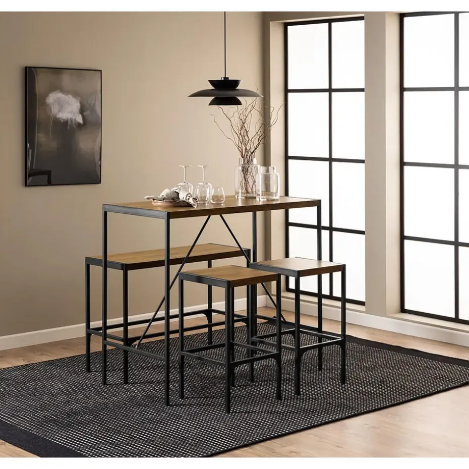 Hioshop Hugo bartafel set tafel- bank en 2 stoelen natuur