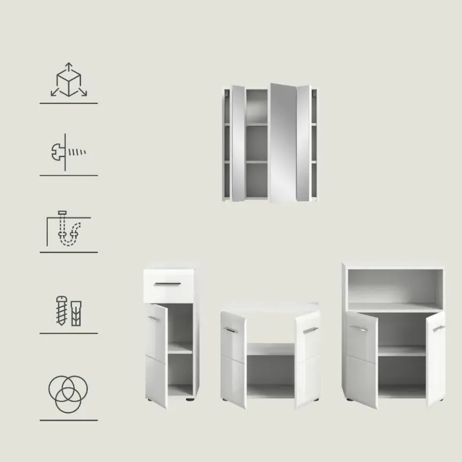 Hioshop Ice badkamer I65 wit hoogglans- wit