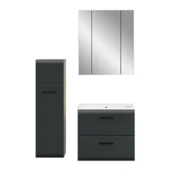 Hioshop Ice badkamer I8 zwart mat- eiken decor